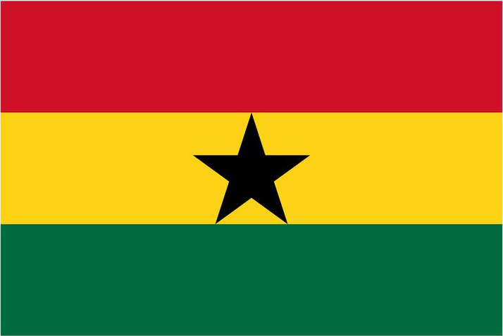 The flag of Ghana: red, gold and green stripes with a black star